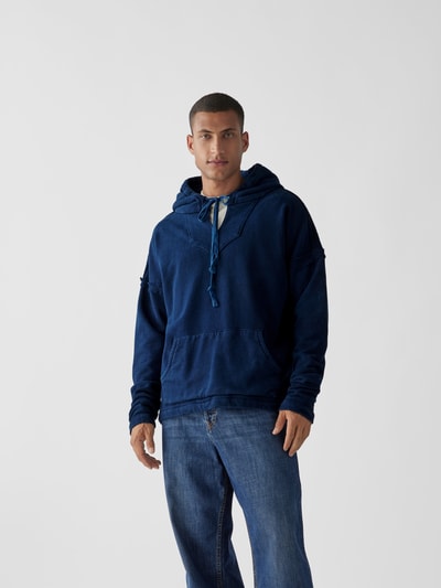 Greg Lauren Oversized Hoodie mit Seitenschlitzen Blau 4