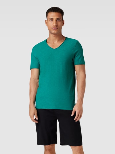 MCNEAL T-shirt o kroju regular fit z bawełny z dekoltem w serek Jabłkowozielony 4