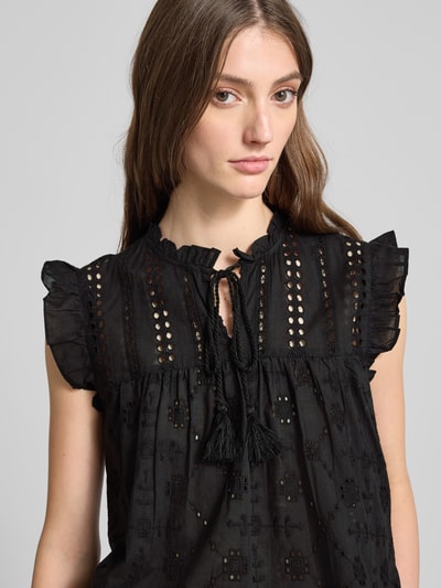 Only Top bluzkowy o luźnym kroju z czystej bawełny model ‘REVA LIFE’ Czarny 3