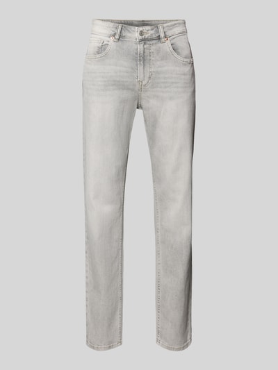 Productfoto, Straight Fit Jeans uit katoenmix model 'CASH' van Pepe Jeans in effen lichtgrijs denim, mid waist, 5-pocket, labelpatch, knoopsluiting