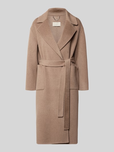Milano Italy Płaszcz z wełny z kołnierzem z połami Piaskowy 2
