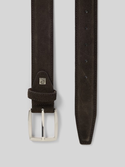 Produktfoto, Gürtel mit Dornschließe von Pierre Cardin aus braunem echtem Leder, klassische Passform, matte Textur, 4 cm Breite