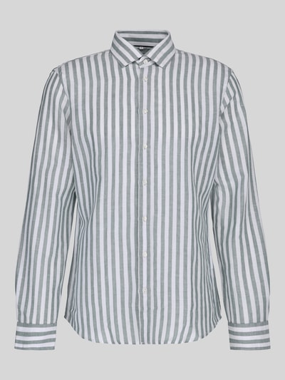 Jake*s Slim Fit Business-Hemd aus Leinen-Mix mit Kentkragen Dunkelgruen 2