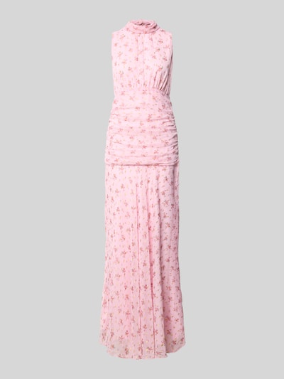 Produktfoto, Maxikleid mit floralem Allover-Print Modell 'Dori' von Neo Noir, ärmellos, tailliert, rosa Stoff, feine Raffungen.