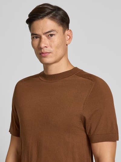 SELECTED HOMME Regular Fit T-Shirt aus reiner Wolle Dunkelbraun 3