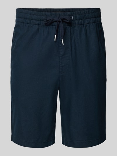 Produktfoto, dunkelblaue Shorts aus Leinen-Baumwoll-Mix Modell 'barton' von Matinique, Regular Fit, elastischer Bund mit Tunnelzug, Textur glatt.