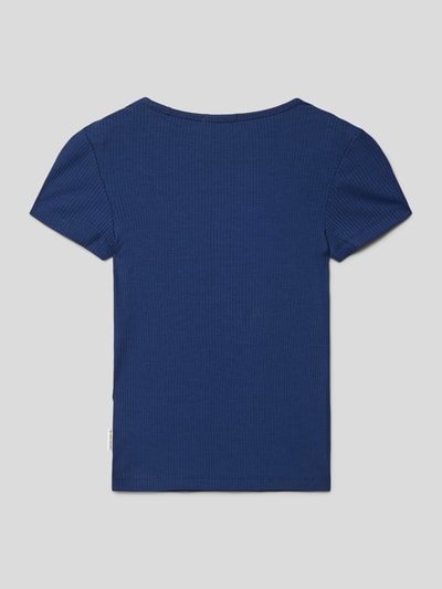 Tom Tailor T-shirt van een mix van viscose en elastaan met ribstructuur Donkerblauw - 3