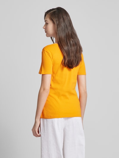 Montego T-shirt met V-hals in effen design Oranje - 5