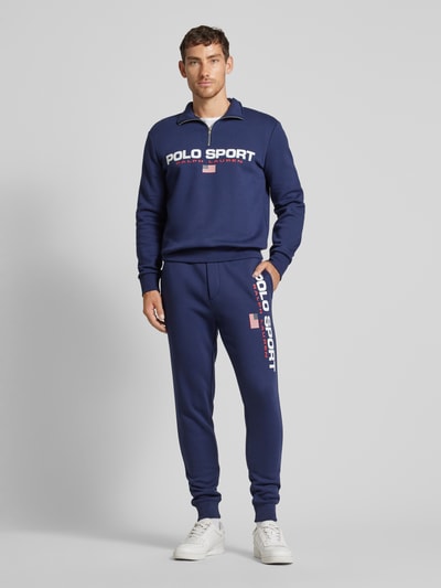 Polo Sport Slim fit sweatpants met labelprint Donkerblauw - 1