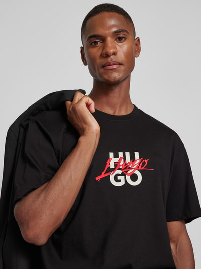 HUGO T-shirt met labelprint, model 'Dlogny' Zwart - 3