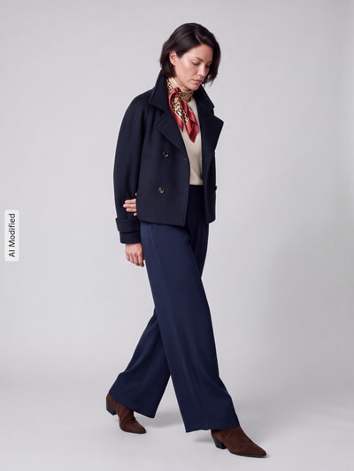 Jake*s Casual Overhemdjack met hoge opstaande kraag Donkerblauw - 1