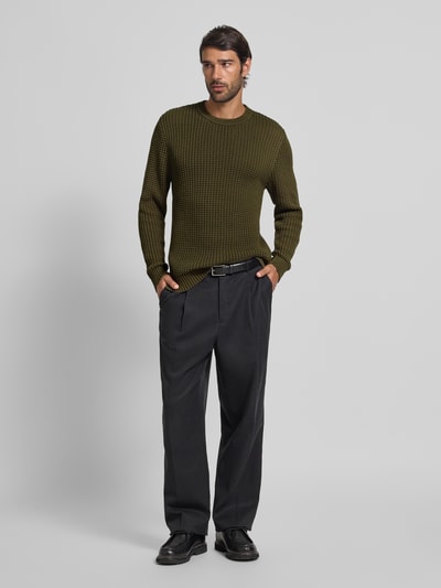 Matinique Gebreide pullover met ronde hals, model 'triton' Groen - 1