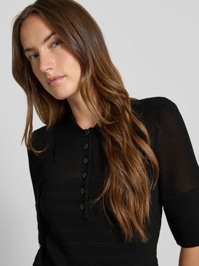 Gestuz Koszulka polo z mieszanki wiskozy z krótką listwą guzikową Czarny 3