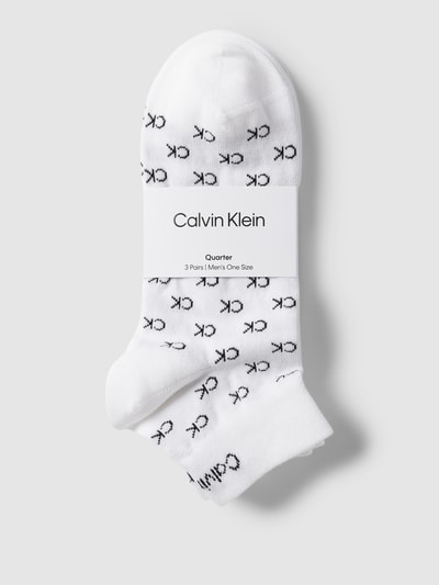 CK Calvin Klein Sneakersocken mit Label-Print im 3er-Pack Modell 'Quarter' Weiss 3