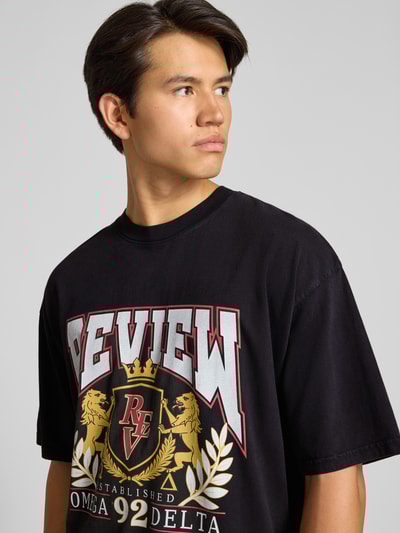 REVIEW T-shirt met labelprint en ronde hals Zwart - 3