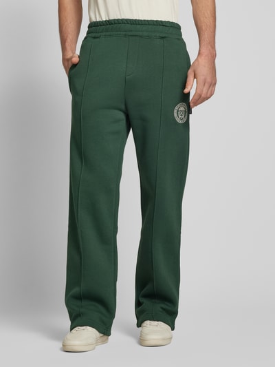 PROHIBITED Sweatpants met labelstitching, model 'Camden' Donkergroen - 4