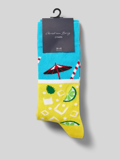 Christian Berg Men Socken mit Motiv-Stitching im 2er-Pack Neon Gelb 3