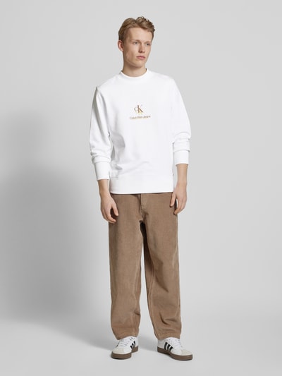 Calvin Klein Jeans Sweatshirt aus reiner Baumwolle  mit Stehkragen Offwhite 1