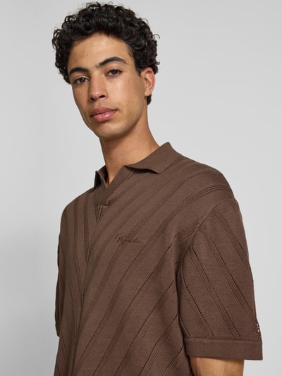 Pegador Gebreid poloshirt met labelstitching, model 'Canva' Donkerbruin - 3