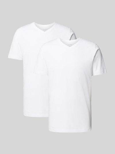 OLYMP Level 5 T-shirt z prążkowanym dekoltem w serek w zestawie 2 szt. Biały 2