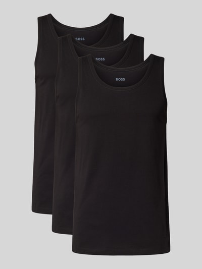Produktfoto, schwarzes Tank Top mit Label-Detail im 3er-Pack Modell 'Modern' von BOSS, Baumwoll-Elasthan-Mix, enge Passform, breite Träger