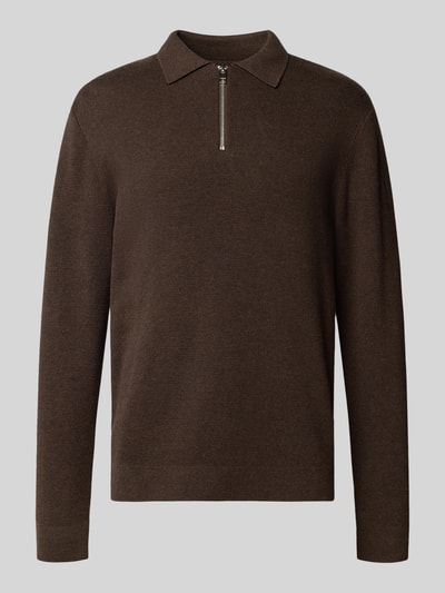 Jack & Jones Premium Strickpullover mit gerippten Abschlüssen Modell 'MILANO' Dunkelbraun Melange 2