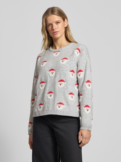 Only Sweter świąteczny o kroju regular fit z nadrukiem z motywem model ‘XMAS SANTA’ Jasnoszary 4