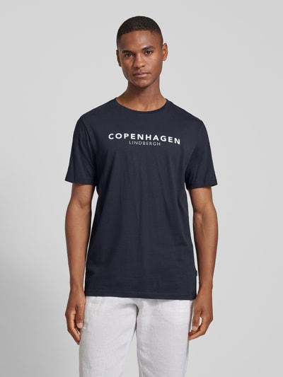 Lindbergh T-shirt met labelprint, model 'Copenhagen' Donkerblauw - 4