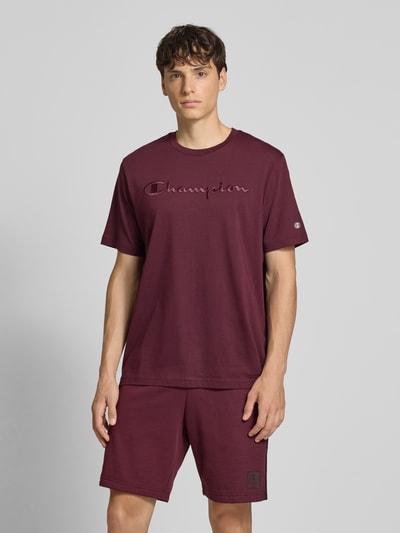 CHAMPION T-shirt met logostitchings en ronde hals Bordeaux - 4