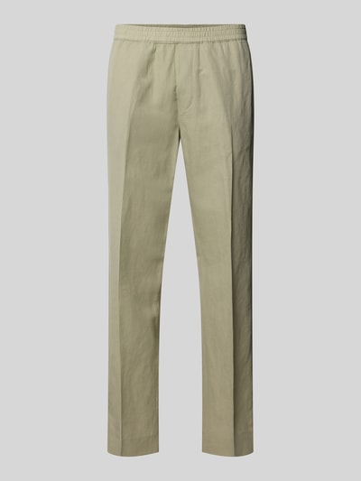 Produktfoto, Straight Fit Hose aus Leinen-Mix von Filippa K in hellem Beige mit Bügelfalten, elastischem Bund und Taschen, Baumwoll-Anteil