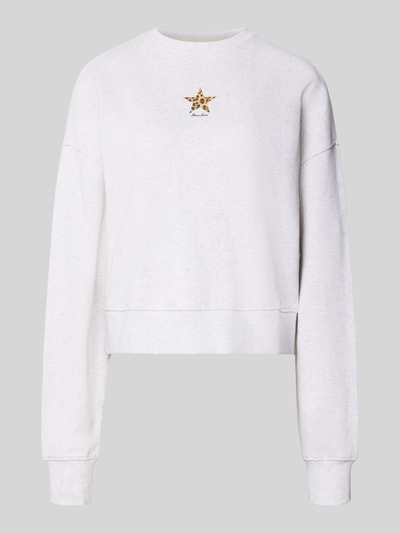 Produktfoto, Relaxed Fit Sweatshirt aus reiner Baumwolle mit Logo-Print von GUESS, hellgrau, gerippte Abschlüsse, weiche Struktur