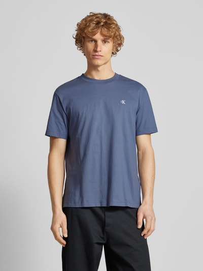 Calvin Klein Jeans T-shirt met geribde ronde hals Rookblauw - 4