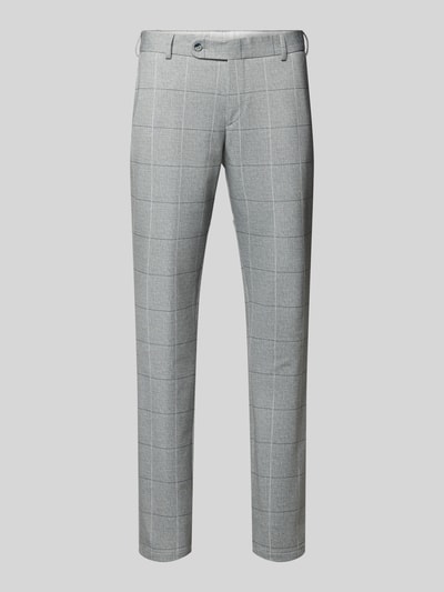 Produktfoto, Slim Fit Anzughose mit Gesäßtaschen von ATELIER TORINO in Grau mit feinem Karomuster, Material-Mix mit Baumwoll-Anteil.