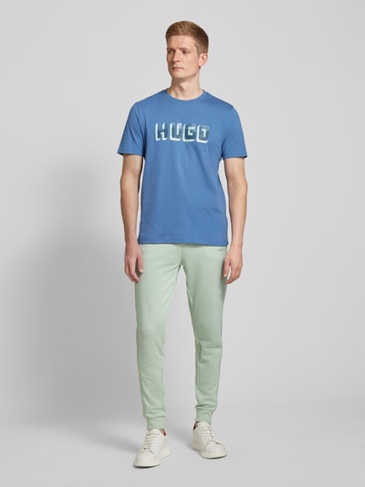 HUGO T-shirt met labelprint, model 'Daqerio' Aquablauw - 1