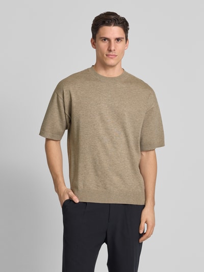 Jack & Jones Premium T-Shirt in Strick-Optik mit gerippten Abschlüssen Taupe 4