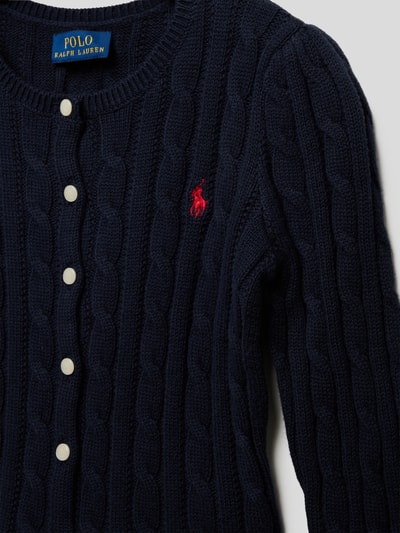 Polo Ralph Lauren Kids Strickjacke mit Zopfmuster Modell 'PEPLUM CARDI TOPS SWEATER' Marineblau 2