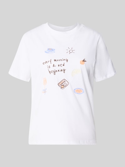 Produktfoto, Damen T-Shirt Pieces Regular Fit T-Shirt aus reiner Baumwolle Modell 'GAK', Optik: Unifarben, Stickerei, Rundhals, Kurzarm, glatte Struktur