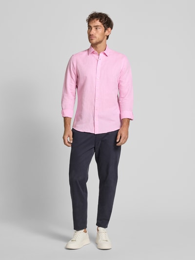Jake*s Slim Fit Freizeithemd aus Leinen-Baumwoll-Mix Pink 1