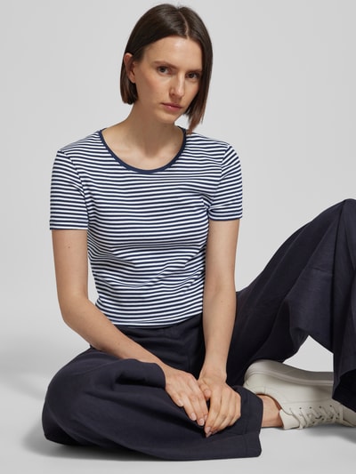 Montego T-shirt in riblook Donkerblauw - 3