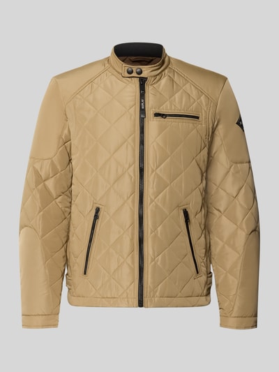 Produktfoto, Regular Fit Jacke in Stepp-Optik von Replay in Beige mit Reißverschlusstaschen, Stehkragen und Logo-Print, glatte Textur