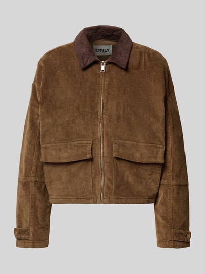 Only Boxy fit corduroy jack van katoenmix, model 'GLOBAL' Middenbruin gemêleerd - 2