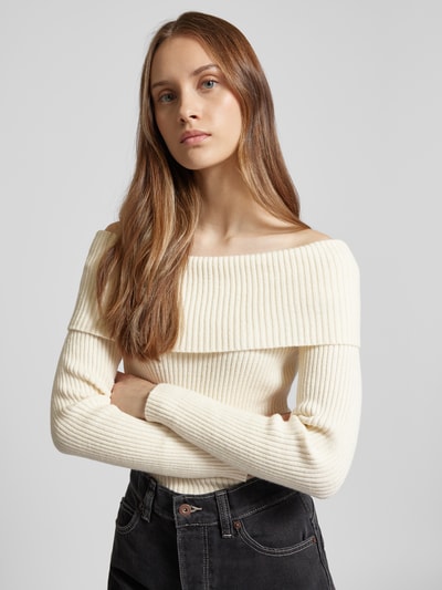 Only Slim Fit Strickpullover mit Off-Shoulder-Ärmel Modell 'KATIA' Offwhite Melange 3