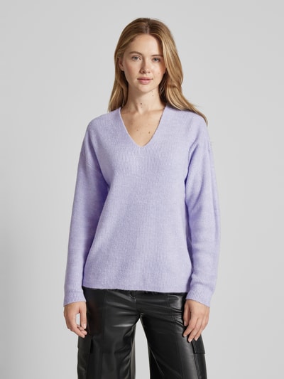 Vero Moda Regular Fit Strickpullover mit V-Ausschnitt Modell 'CREWLEFILE' Hellblau 4