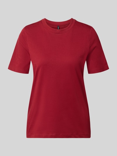Produktfoto, t-shirt o kroju regular fit z czystej bawełny model 'PAULINA' od VERO MODA, Damski t-shirt, kolor czerwony, gładka faktura