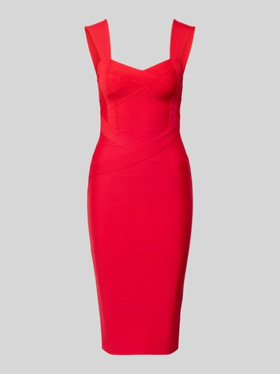 Productfoto, Knielanges Cocktailkleid mit Hartvormige hals van Lipsy, materiaalmix met stretch, nauwsluitend model, knielengte, brede bandjes, ruglengte maat 36: 103 cm, borstwijdte maat 36: 34 cm, roze, gladde textuur