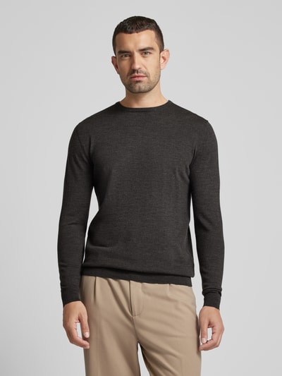 Profuomo Gebreide pullover met ribboorden Donkerbruin - 4