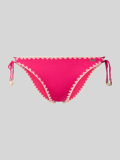 Produktfoto, Bikinihose mit seitlicher Schnürung Modell 'ETHNICHIC AVORA' von Banana Moon für Damen im Material-Mix mit Stretch-Anteil, körpernahe Passform, kräftiges Pink mit weißen Ziernähten.