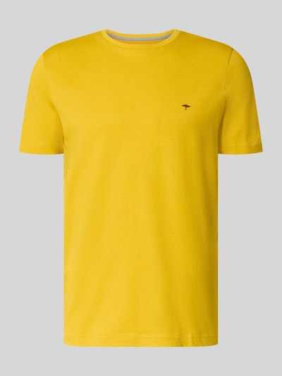 Produktfoto, T-Shirt mit Rundhalsausschnitt und Label-Stitching von Fynch-Hatton in Gelb, Reine Baumwolle, Regular-Fit, Rückenlänge 72 cm bei Größe M.