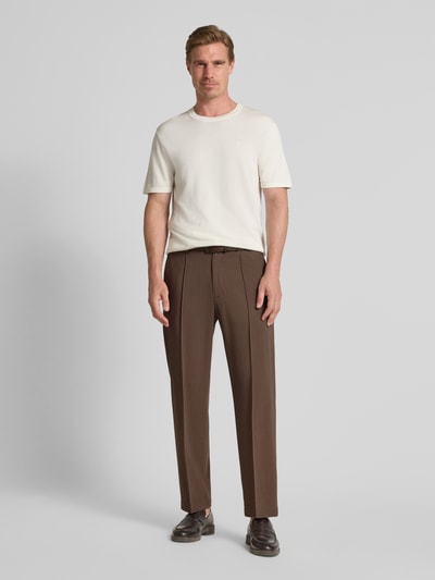 Cinque Stoffen broek met bandplooien, model 'Luigi' Hazelnoot - 1