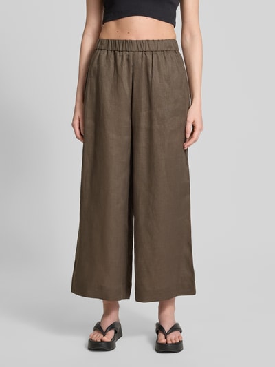 MM Wide Leg Leinenhose mit elastischem Bund Modell 'MINNIE' Oliv 4